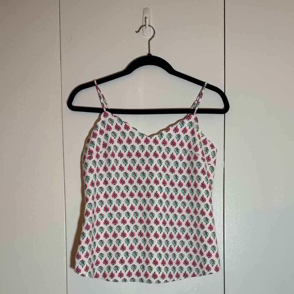 NEW | J. Crew Pink, Turquoise & White Fitted Scalloped Camisole Top Adjustable